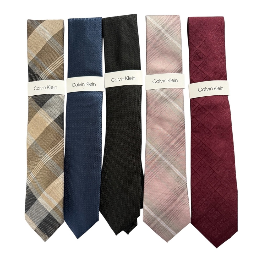 Calvin Klein Necktie Lot of 5 Mens One Size Ties Various Colors and Patterns New